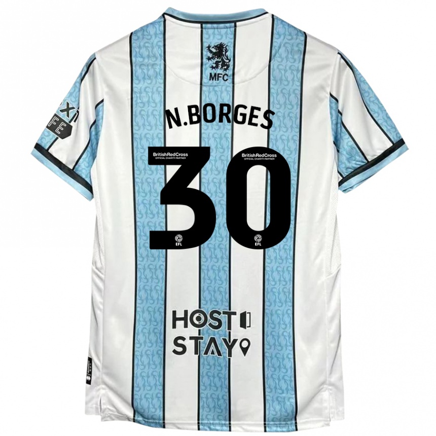 Vaikiškas Neto Borges #30 Balta Mėlyna Išvykos Marškinėliai 2024/25 T-Shirt