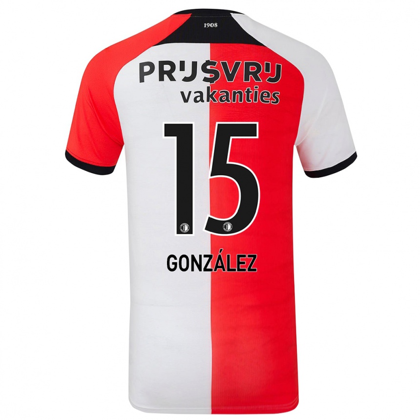 Vyrai Facundo González #15 Raudona Balta Namų Marškinėliai 2024/25 T-Shirt