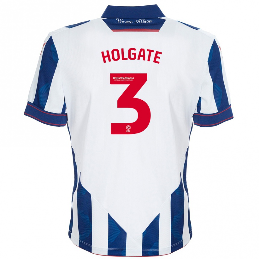 Vyrai Mason Holgate #3 Balta Tamsiai Mėlyna Namų Marškinėliai 2024/25 T-Shirt