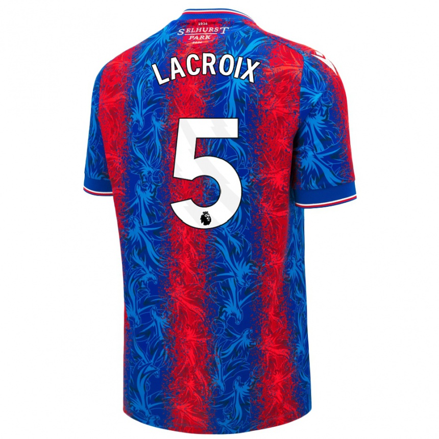 Vyrai Maxence Lacroix #5 Raudonos Mėlynos Juostelės Namų Marškinėliai 2024/25 T-Shirt