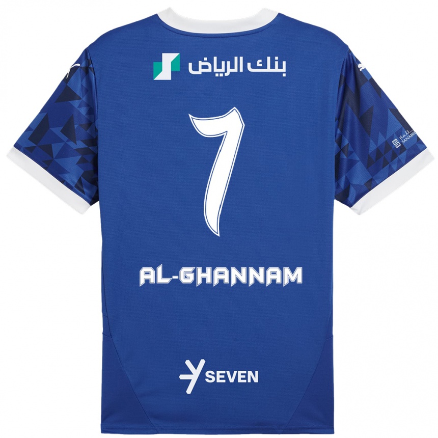 Vyrai Khalid Al-Ghannam #7 Tamsiai Mėlyna Balta Namų Marškinėliai 2024/25 T-Shirt