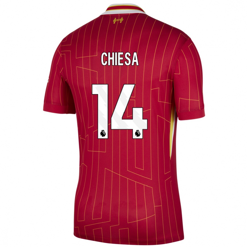 Moteriškas Federico Chiesa #14 Raudona Geltona Balta Namų Marškinėliai 2024/25 T-Shirt